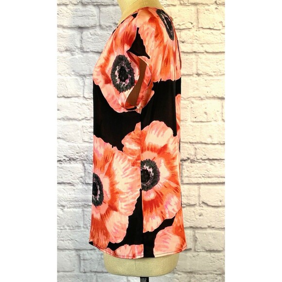 Banana Republic Short Sleeve Poppy Patterned Floral Top Blouse Shirt Coral SMALL - Picture 4 of 9